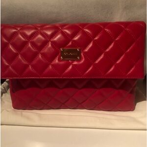 NWT Gorgeous St. John Couture Crimson Red Fold Over Quilted Clutch